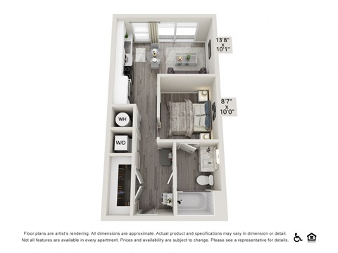 Floor plan for studio, 1 bath, 545 sqft
